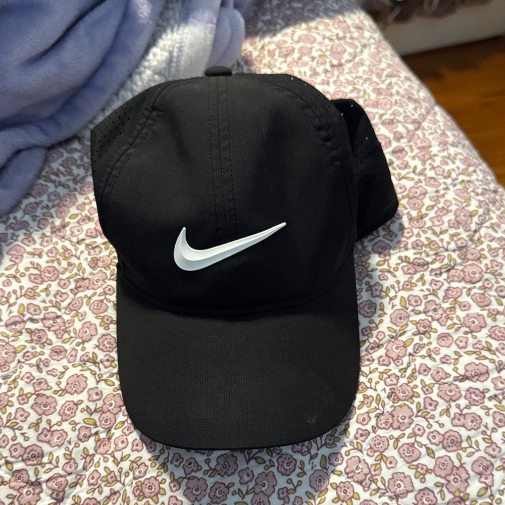 Nike Black Hat with White Swoosh
